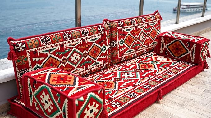 Loveseat Floor Cushions Custom Floor Sofas Arabic Majlis Reading Nook Single Sofa Turkish Sofa Sectional Sofa Entryway Sofa (Red)