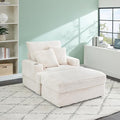 Chaise Lounge Chair Indoor 39 W Plush Corduroy Oversized Chair with Ottoman Upholstered Cozy Chaise with Cup Holder Modern Deep Seat Comfy Sofa Armchair for Living Room Bedroom(White)