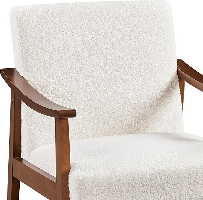 Topeakmart Living Room Accent Chair Mid Century Leisure Chair with Wooden Frame Modern Barrel Chair for Living Room Bedroom Ivory
