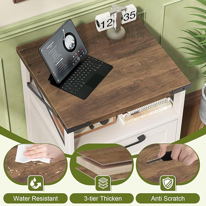 Farmhouse Filing Cabinet with Open Storage Space &amp Wheels Office Filing Vertical Cabinet with 2 Drawers Printer Stand for Hanging Files Letter/A4 Under Desk Storage Cabinets for Home Office. Wh