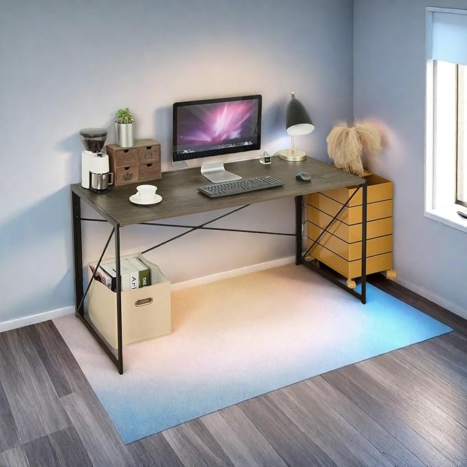 FurnitureR 32'' Folding Desk No Assembly Required Desk 2 Tier Computer Desk for Study Home Office Portable Foldable Laptop Table with Metal Frames/Wood Top Rustic Brown (Vintage Brown 55.1 Inch)