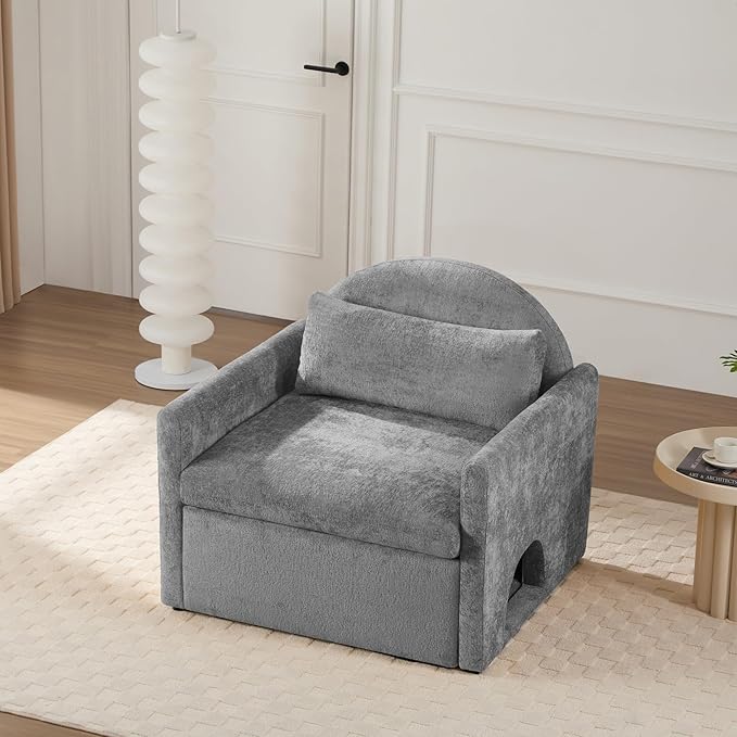 Single Sofa ChairModern Chenille ArmchairLounge Chair with Cat DedGray Chairs for Living Room BedroomRemovable Washable Covers