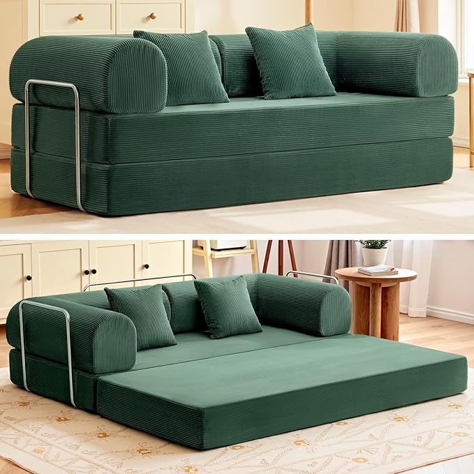Convertible Floor Sofa Bed Corduroy Modular Floor Couch with Pillow Comfy Modern Sofa Convertible Folding Couches for Living Room Bedroom