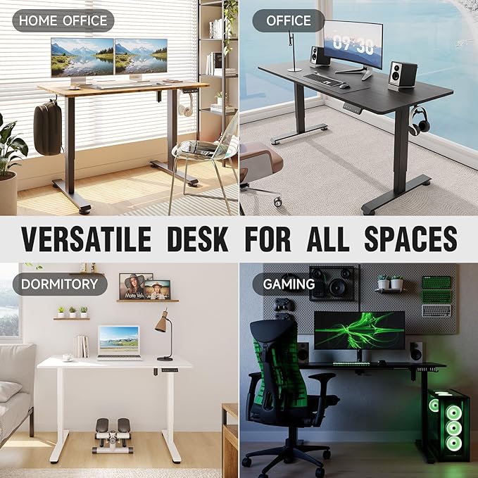 Veken Standing Desk Electric 47.2 Inch Height Adjustable Sit Stand Up Wood Desktop Work Home Office Computer PC Table Tall Standup Workstation Gaming Writing Study Bedroom Rising Desks Black