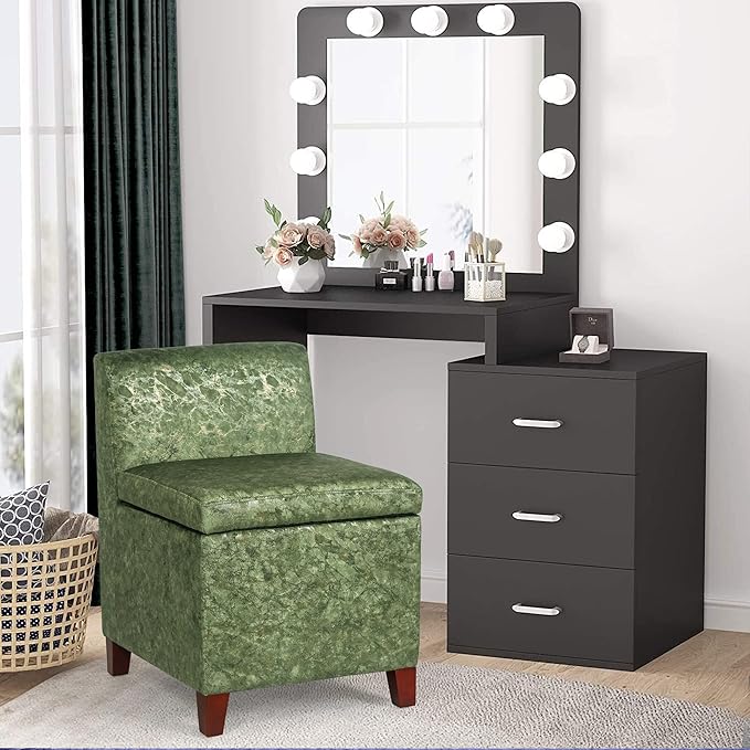 Joveco Accent Chair with Storage Fabric Upholstered Vanity Chair Seat with Removable Lid Modern Single Sofa for Living Room Bedroom Reading Room (Green with Gold)