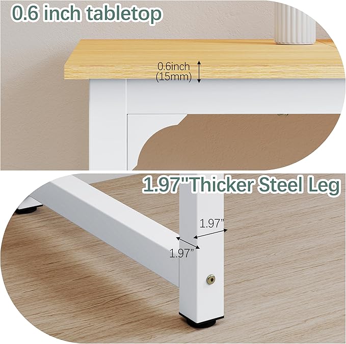 NSdirect Modern Computer Desk 63 Inch Large Office Desk Writing Study Table for Home Office Desk Workstation Wide Metal Sturdy Frame Thicker Steel Legs White