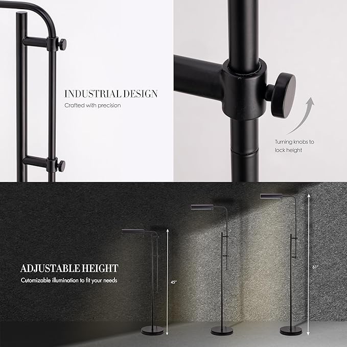 O'Bright Cedric Adjustable Pharmacy Floor Lamp - Industrial Design for Reading Crafting Work - 10W LED Height 45-61 inches - Ideal for Living Room Bedside Office - Black