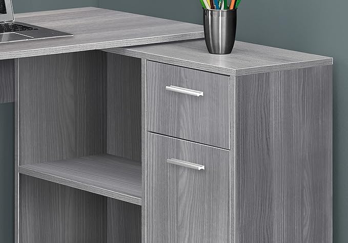 Monarch Specialties Workstation with Storage Shelves and Cabinet for Home &amp Office-Contemporary Style L Shaped Computer Desk 46 L Grey