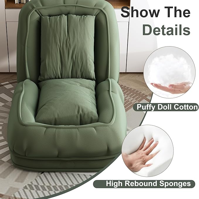 Montary Multifunctional Foldable Lazy Sofa Bed - 5-Position Ergonomic Design with 2 Soft Pillows Shared Lounger for Adults &amp Pets for Living Room Bedroom and Reading Nook (Green)