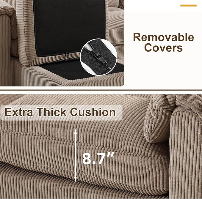 Corduroy Sofa Set Upholstered Ottoman Footrest Modern Living Room Furniture SetsBrown