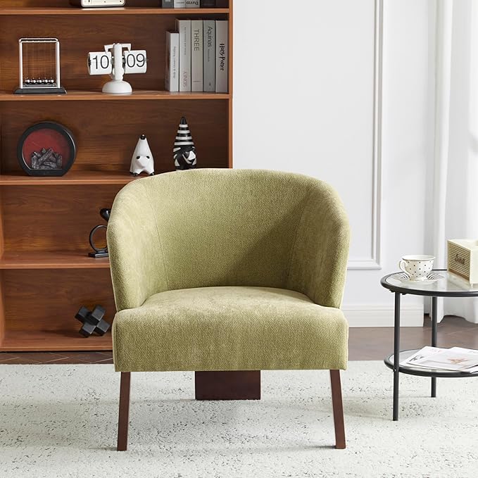Christopher Knight Home Ashby Mid-Century Modern Fabric Accent Chair Living Room Solid Wood Lounge Sofa Chair Bedroom Soft Cushion Comfy Reading Chair Home Office Sofa Barrel Armchair Olive Green