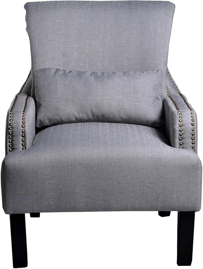 Pima Collection Contemporary Fabric Upholstered Nailhead Trim Living Room Club Accent Chair Grey