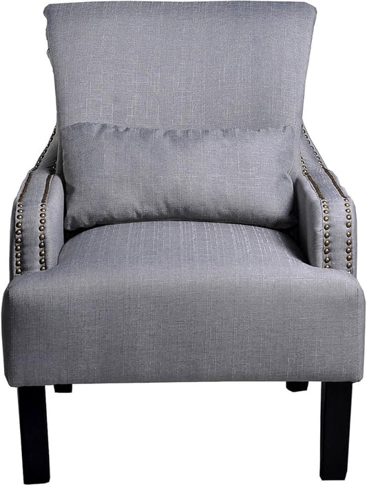 Pima Collection Contemporary Fabric Upholstered Nailhead Trim Living Room Club Accent Chair Grey