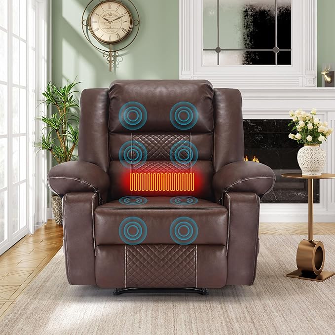 Massage Chair Recliner with HeatComfotable Lazy Boy Recliner Chair with 2 Side PocketsManual Recliners Chairs for AdultsOversized Recliners Chairs for Big and Tall ManHeavy DutyPU Leather