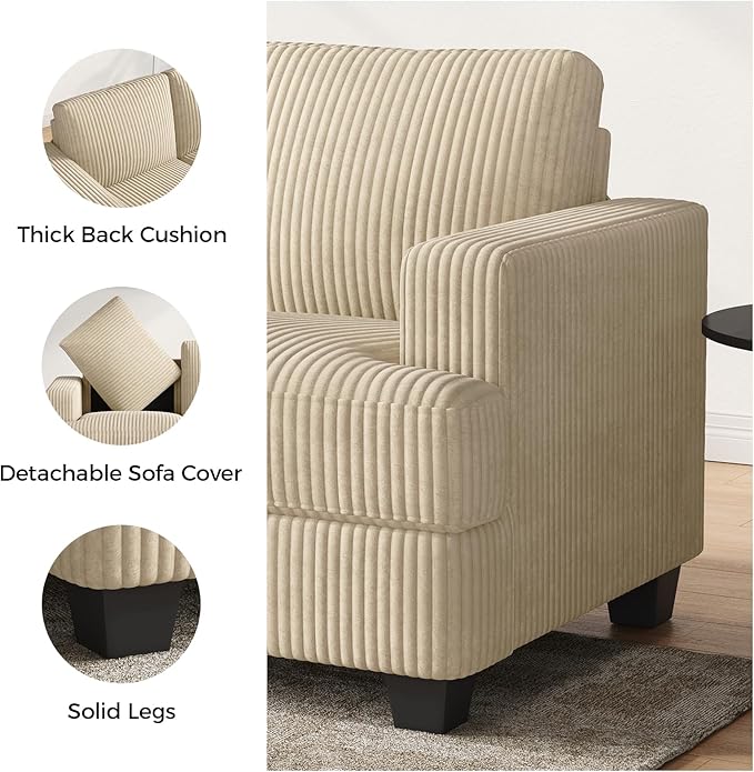 89 Inch Sofa with Extra Deep Seats Oversize 3 Seater Sofa for Living Room Modern Couch and Sofa Comfy Armrests and Seats and Backrests Easy InstallationWide Corduroy Fabric Beige