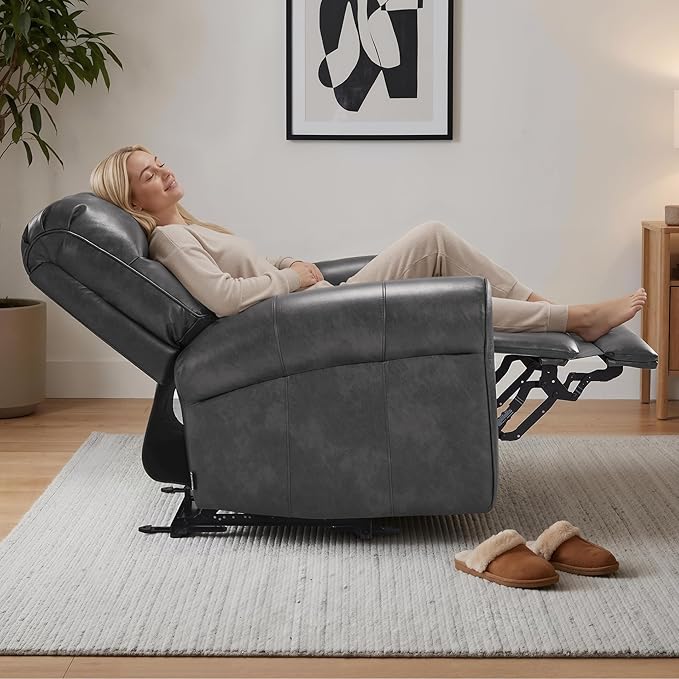 MCombo Power Wall Hugger Recliner Chair for Small Space RV Living Room USB &amp USB-C Charging Ports Modern Rolled Arm Recliner Faux Leather PR630 (Dark Grey Medium)