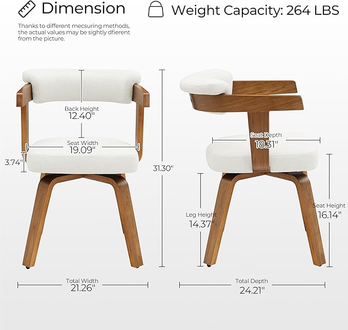Art Leon Office Chair No Wheels - Mid Century Modern Desk Chair Fabric Upholstered Accent Arm Chair with Wood Legs for Small Spaces Home Office Living Room Bedroom Study Off White/Walnut
