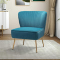 Tina's Home Velvet Armless Accent Chair Upholstered Modern Small Side Chair with Golden Legs Comfy Cute Wingback Slipper Chair for Living Room Study Beauty Room Thickly Padded(Blue)