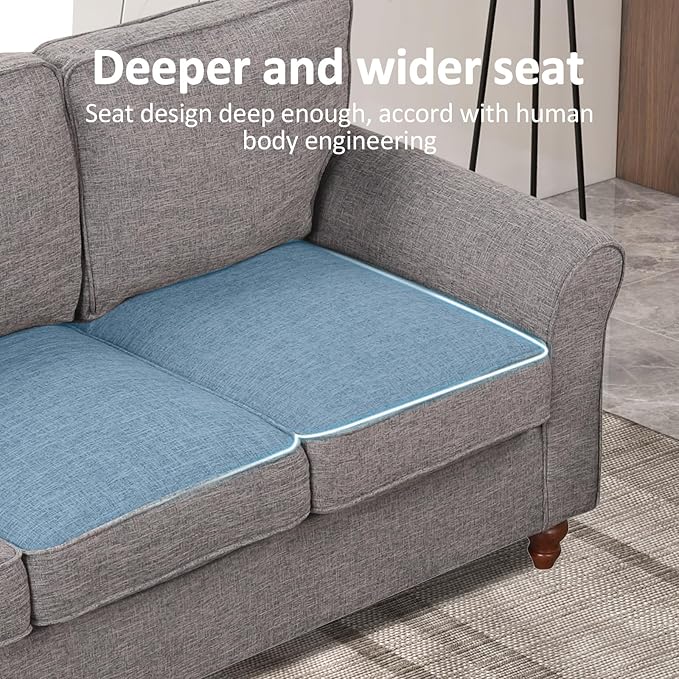EBELLO Modern Linen Fabric Loveseat Sofa Upholstered 2-seat Sofa Couch Wood Frame and Sturdy Legs for Living Room Bedroom Office Grey