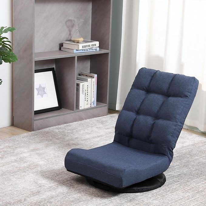 360° Swivel Floor Chair with 6-Position Backrest &amp Lumbar Support - Heavy Duty Folding Game Rocker for 300lbs Multipurpose Gaming Chair for TV Reading &amp Video Games Blue