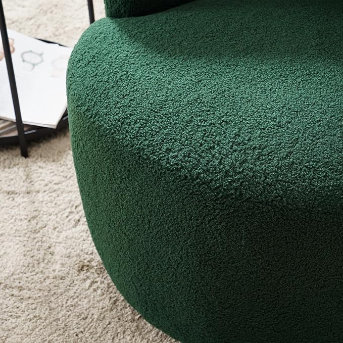 Modern Swivel Accent Armchair Comfy Round 360° Swivel Chair with Armrest Round Accent Chair for Living Room Bedroom Office (Upholstered Dark Green)