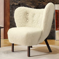 Modern Accent Chair Lambskin Wingback Tufted Side Chair with Solid Wood Legs for Living Room BedroomCream
