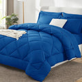 CozyLux Queen Comforter Set Classic Blue - Bed in a Bag Queen Size 7 Pieces Luxury Soft Bed Set for All Seasons Bedding Set with Down Alternative Comforter Sheets Pillowcases &amp Shams