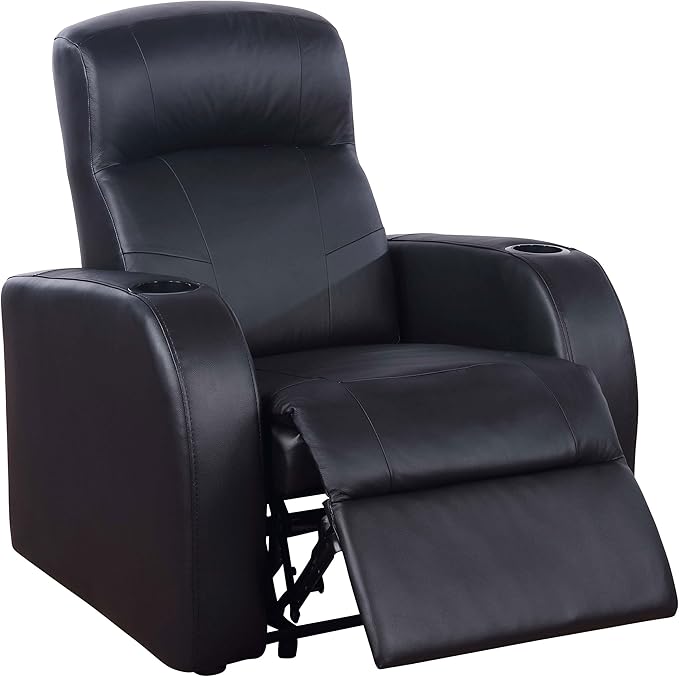 Coaster Home Furnishings - Cyrus - Upholstered Track Arm Recliner Chair with High Back Cushions Wall Hugger Mechanism and Pocket Coil Seat - Living Room - 33-Inch - Black - 600001