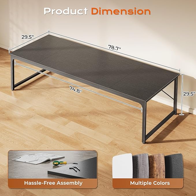 PRAISUN 78.7 X 29.5 Inch Computer Desk with Deeper Desktop Long Gaming Office Writing Work Desk for Home Office Study Bedroom Work from Home Metal Frame Black