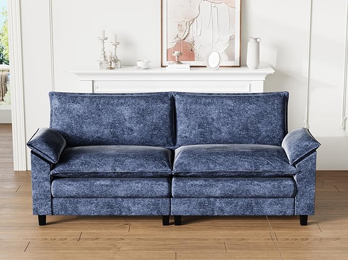 Flamaker Modular Sectional Loveseat Sofa Couch Fabric Small Love-Seat Sofa Cloud Couch with Comforts 2-Seat Sectional Sofa Couches for Apartment Bedroom Small Space(Blue)