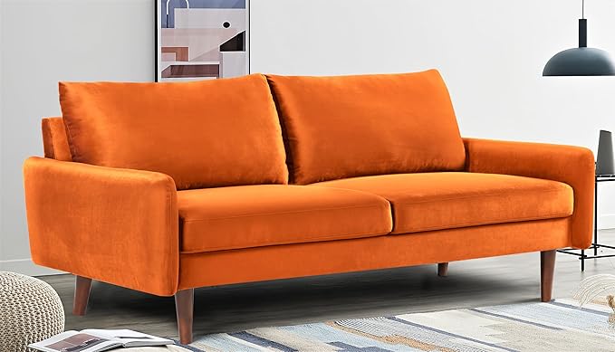 Kent Velvet Sofa for Modern Living Rooms and Compact Spaces Comfy 3 Seater Couch Studio Apartment Furniture with Sleek Design Orange