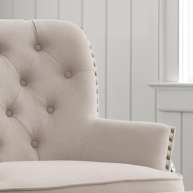 Rosevara McCarthy Accent Chairs with OttomanUpholstered ArmchairFabric Comfy Reading Seat Lounge for Living Room Bedroom ApartmentEasy Assembly Pearl Beige