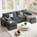 130 Modular Sectional Sofa U Shaped with Storage Chenille Cloud Couch for Small Spaces Living Room Apartment Comfy Deep Seat with Reversible Ottoman (6 Seats Grey)