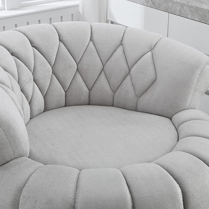 Swivel Accent Chair 360°Swivel Chair Sofa Soft Chenille Barrel Chair Round Club Chair for Living Room Bedroom (Grey)