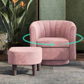 LINSY Swivel Accent Chair Ottoman Set: Velvet Small Barrel Chair with Foot Rest Modern Reading Chair Upholstered Armchair with Footrest for Living Room Bedroom Study Room Office (Pink)