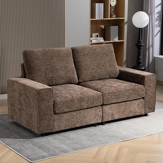 71 Modular Sofa Couch Comfy Chenille Loveseat Sofa Modern Recliner Couch with Deep Seats and Wide Armrests for Living Room(Brown Square backrest)