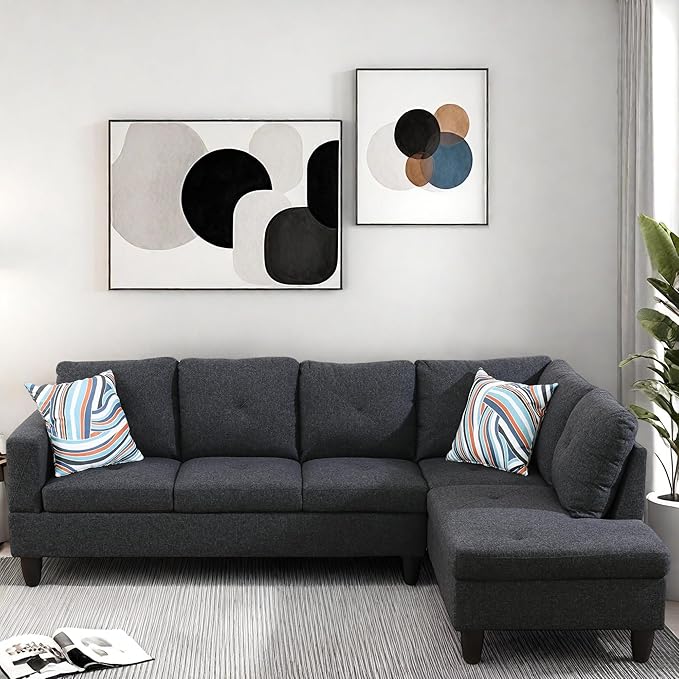 L Shaped Couch Modular Sectional Sofa with Chaise Modern Modular Sofas Furniture Sofa Couches for Living Room/Apartment/Office/Bedroom Black Grey