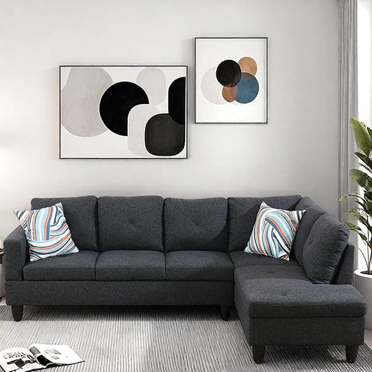 L Shaped Couch Modular Sectional Sofa with Chaise Modern Modular Sofas Furniture Sofa Couches for Living Room/Apartment/Office/Bedroom Black Grey