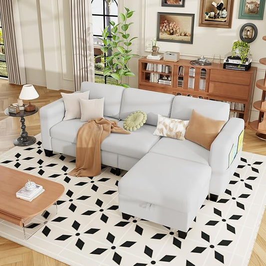 ZeeFu Sectional and Sofa Couches for Living Room - 78'' 3 Seater L-Shaped Modular Couch with Storage Ottoman - Modern Velevt Fabric Upholstered Sofa Set for Small Space Apartment Office