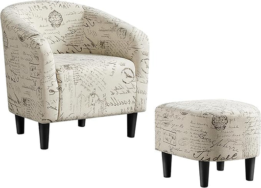 Topeakmart Contemporary Club Chair for Living Room Barrel Chair with Ottoman Tub Chair and Footrest Set for Bedroom/Waiting Room/Guestroom Letter Print