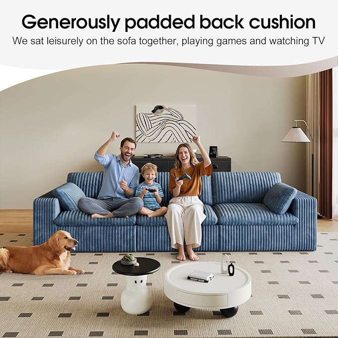 78.8 LoveSeat Cloud Sofa - Modular Sectional Couch with Modern Deep Seat: Plush Corduroy Upholstered for Living Room Bedroom Apartment &amp Small Spaces - No Assembly Required (Blue 3 Seater)