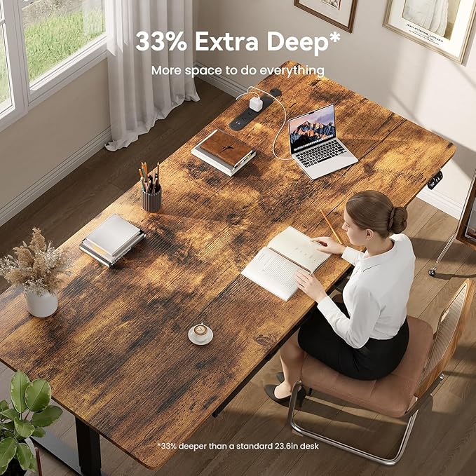 HLDIRECT Electric Standing Desk Extra Large 71 x 31.5 Inches Height Adjustable Table with Outlets Sit Stand Computer Desk with Drawers for Home Office Ergonomic Rising Workstation Rustic Brown