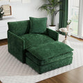 Oversized Accent Chair with Ottoman Modern Cloud Chaise Lounge Chair Indoor with Deep Seat Upholstered Comfy Armchair Reading Chairs Sofa for Bedroom Living Room Apartment Green Chenille
