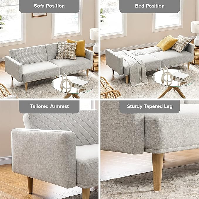mopio 76.4 Futon Sofa Bed Couch Loveseat Sleeper Sofa Mid Century Modern Futon Couch Sofa Cama Couches for Living Room (Light Gray Fabric)