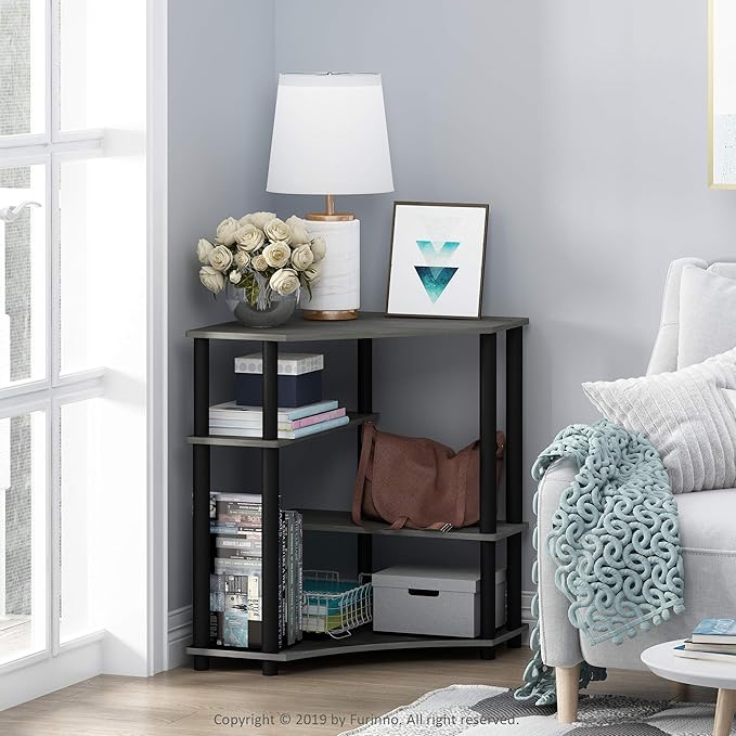 Furinno TURN-N-TUBE Desk Gaming Desk with Shelves Corner Computer Desk with Shelves Office Desk Space Saving For Home Office Bedroom French Oak
