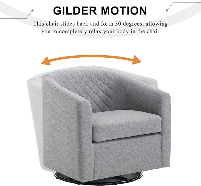 Swivel Gilder Chair Modern Round Armchair 360° Swivel Linen Barrel Chair Club Chair for Living Room Bedroom Office (Grey)
