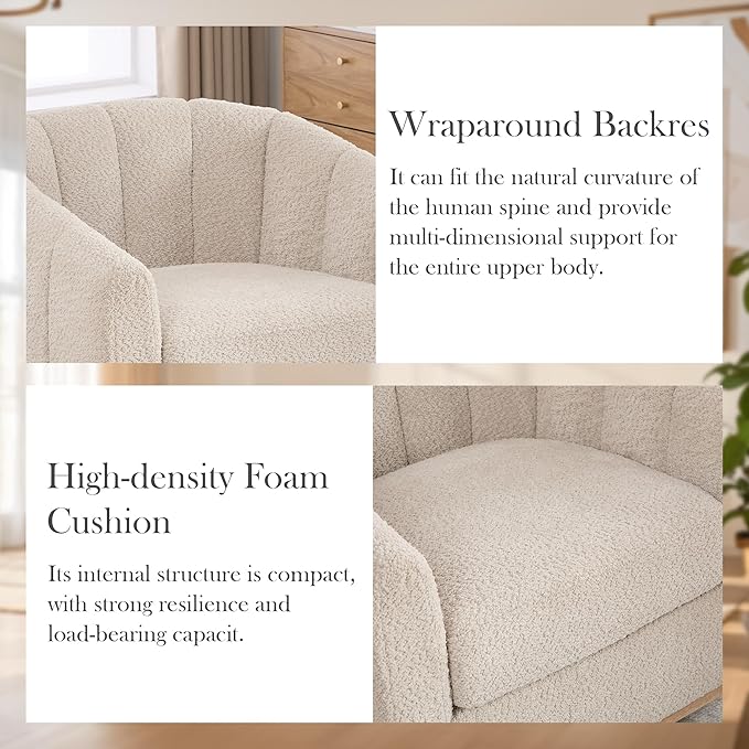Aoiy &amp Wifon 32.33 W Swivel Accent Barrel Chair Set of 2 Round Living Room Swivel Chair Boucle Wheat
