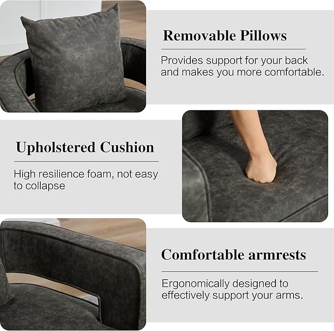 Mlmh &amp Kngwa 29 W Swivel Accent Barrel Chair Set of 2 Mid Century Modern PU Leather Round Arm Chair for Living Room BedroomGray