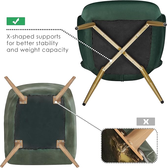 Topeakmart Velvet Accent Chair Modern and Mid Century Barrel Chair Makeup Chair with Soft Padded and High Back for Living Room Bedroom Dressing Room Home Office Set of 2 Green