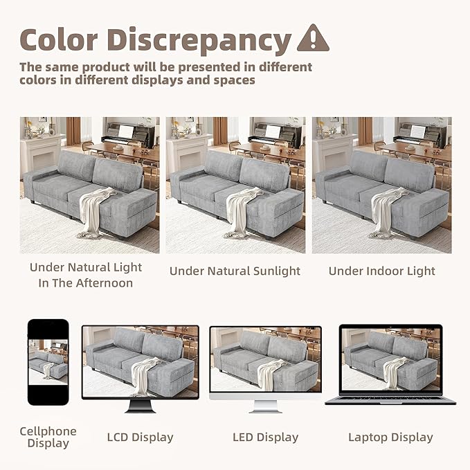 3 Seater Sofa Couch with Deep Seats 84 Mid Century Modern Chenille Fabric Sofa with Armrests Comfy Couches for Living Room Bedroom Apartment and Office